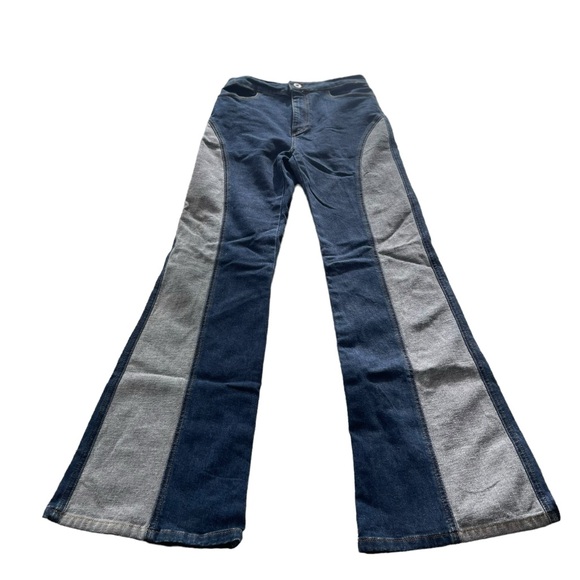 We The Free Blue patchwork Panels HI RISE Boho FLARE Stretch JEANS 28 - Picture 2 of 7